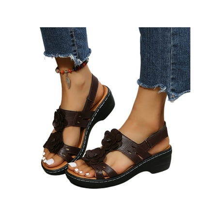 

Zodanni Ladies Wedge Sandals Flower Shoes Beach Platform Sandal Work Walking Lightweight Summer Coffee 4.5