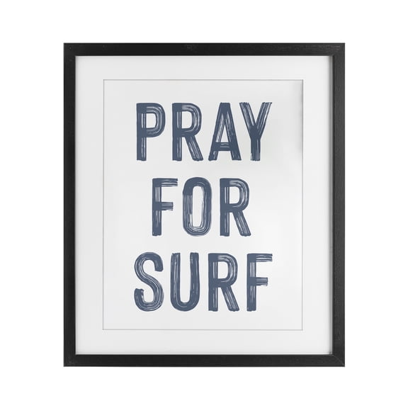 Summer Sentiment Pray For Surf Black Framed Print Under Glass, design by Lettered and Lined