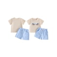 thumbnail image 2 of BemeyourBBs Toddler Baby Boy Summer Clothes Infant Baby Boys Summer Beach Holiday Outfit Casual Embroidered Short Sleeve TShirt Tops and Striped Pockets Shorts 2 Pcs Set, 2 of 9