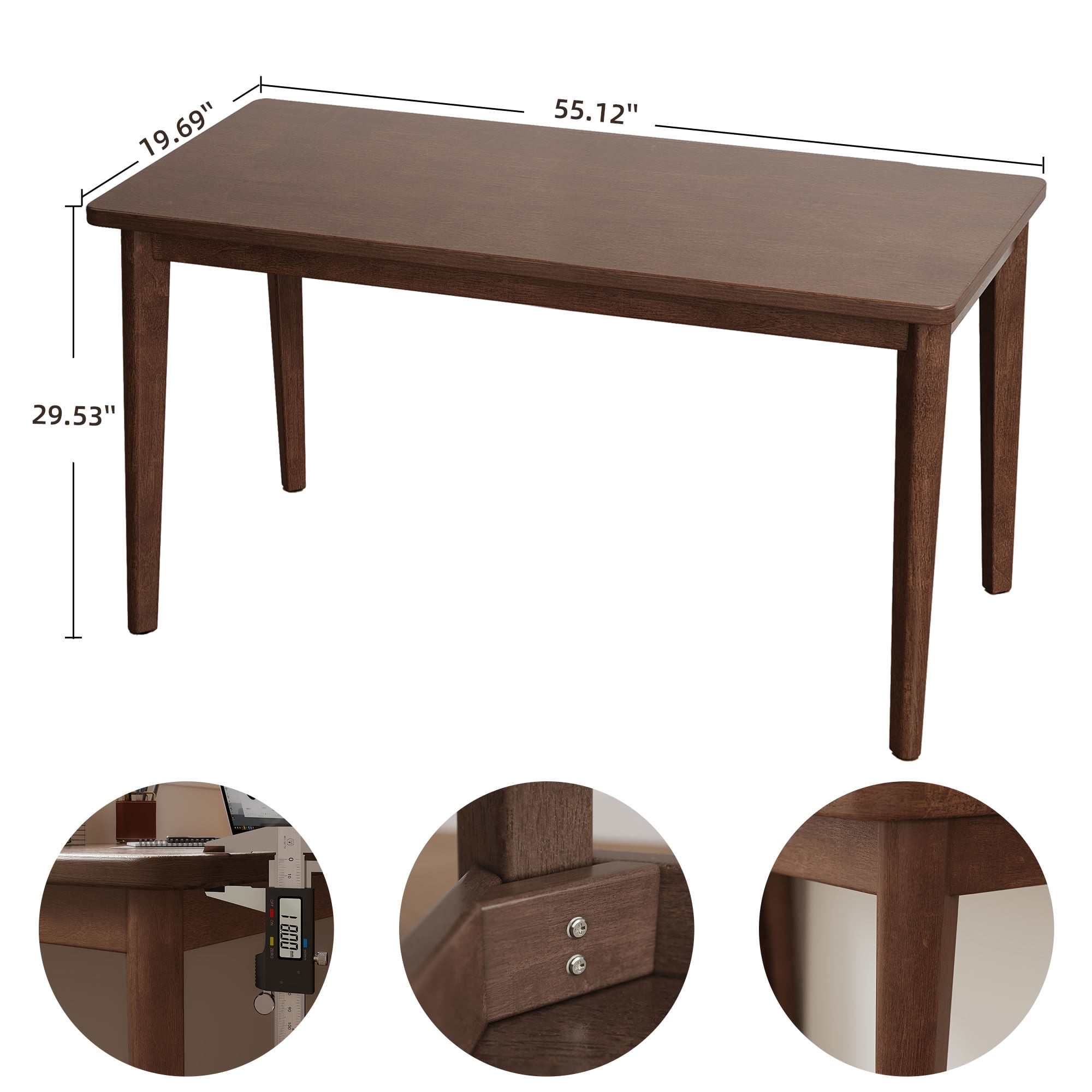 MAYEERTY Solid Rubberwood Writing Desk, Mid-Century Modern Computer Desk with Walnut Finish, for Small Spaces Bedroom Home Office Dorm Room