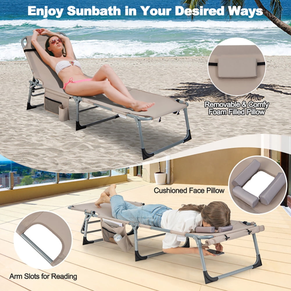 Aimee Lii 5-position Outdoor Folding Chaise Lounge Chair, Outdoor Patio Furniture, Beige
