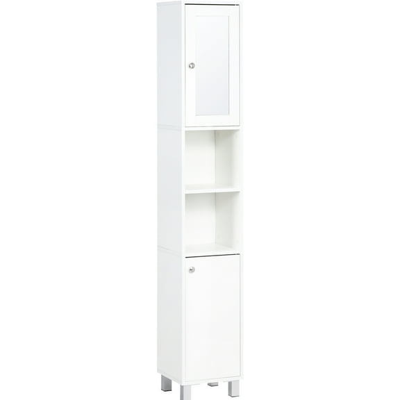 White Freestanding Bathroom Cabinet, Tall Tower With Mirror And Adjustable Shelves, Wooden Storage For Or Living Room Cabinet Shelves - Elegant