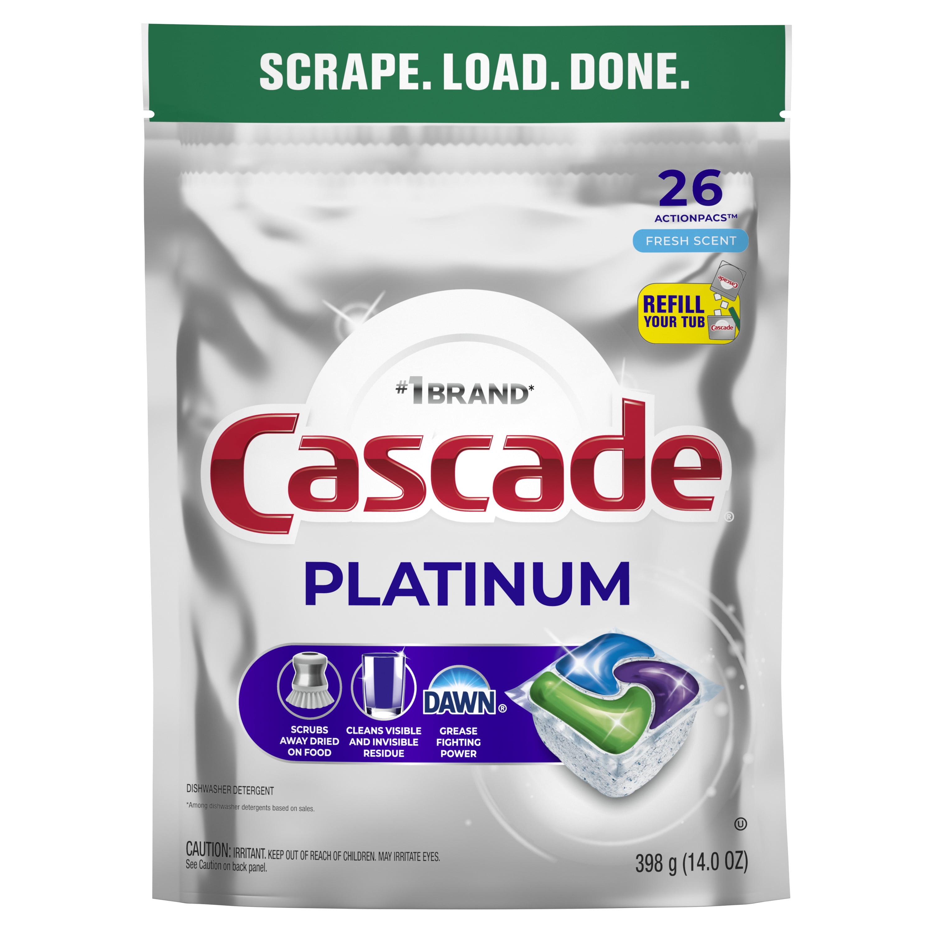 (4 pack) Cascade Platinum Dishwasher Pods, Dishwasher Detergent Soap Tabs, Fresh, 26 Count