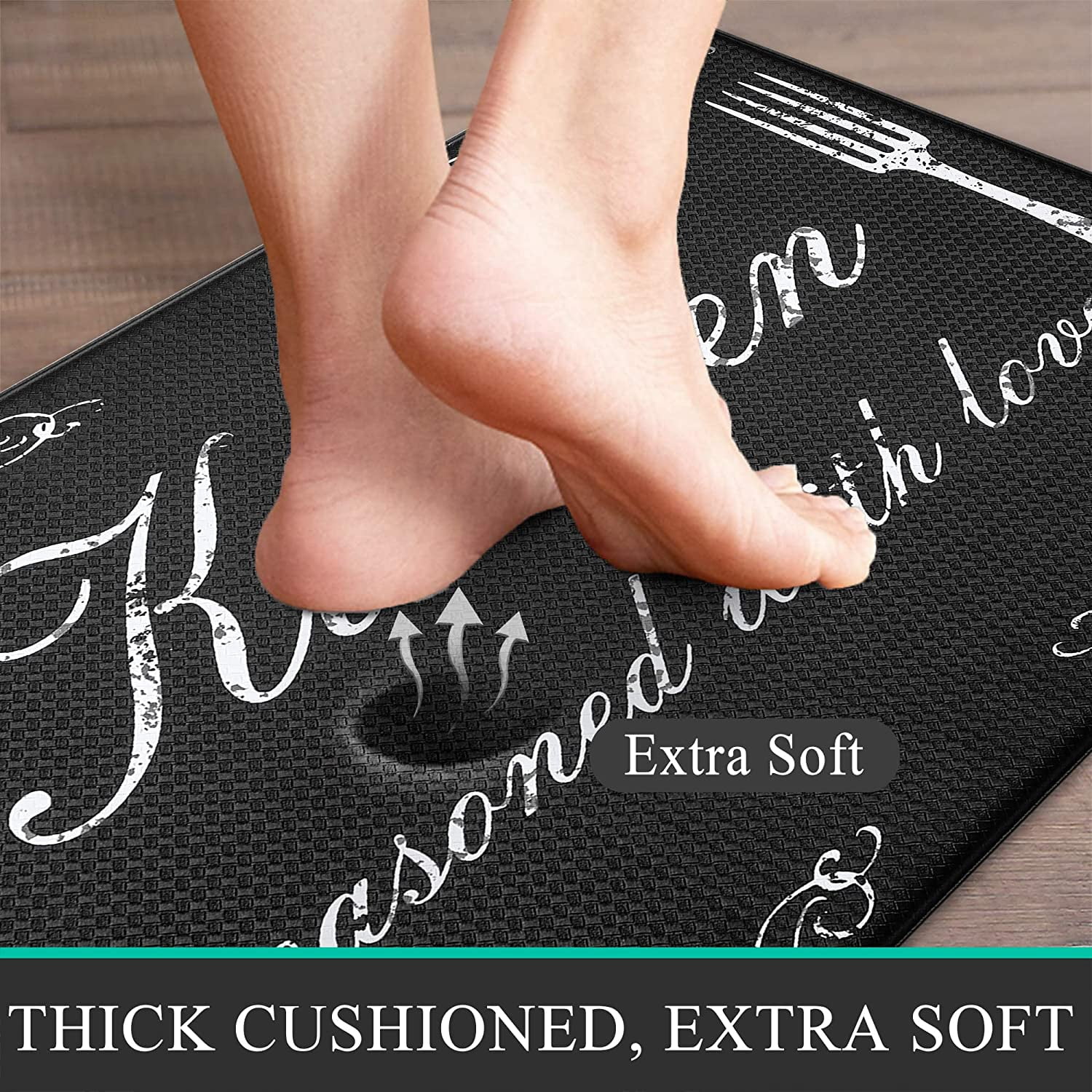 Findosom 2pcs Anti-Fatigue Kitchen Rugs Set Non Slip Waterproof Kitchen Runner Rug and Mat 0.4" Thickness Comfort Standing Mat for Kitchen, Floor, Office, Sink, Laundry 18"x47"+18"x30" Black