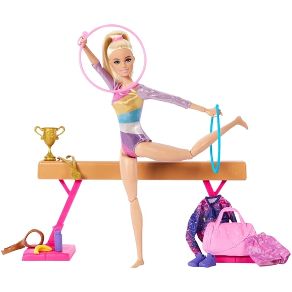 Barbie Gymnastics Playset with Blonde Fashion Doll, Balance Beam and Accessories, 3 Years & up