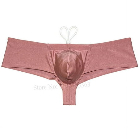 Botmois Men s Solid Nylon Brazilian Bikini Boxers Briefs Swimwear Drawstring Swimsuit Shiny Cheeky Swim Thong Beach Bathing Suit Mini Surfing Trunks Coral Pink X