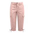 thumbnail image 5 of Cargo Capris for Women with Pockets Solid Color High Waisted Loose Fit Cropped Pants Summer Casual Long Shorts Workwear, 5 of 5