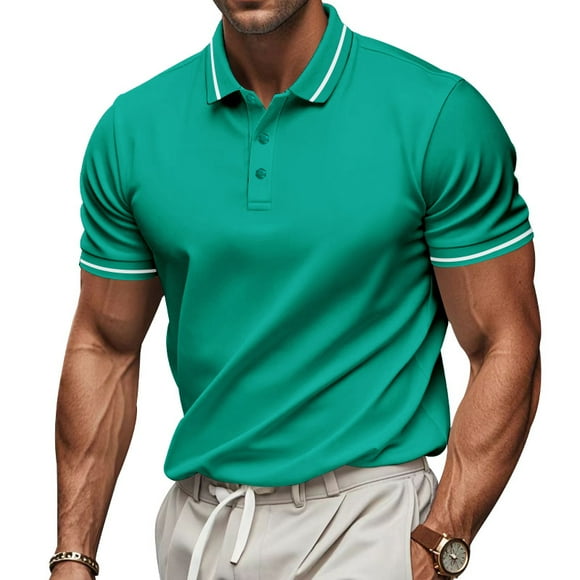 Polo Décontracté pour Hommes, Couleur Unie, Col à Boutons, Haut de Golf