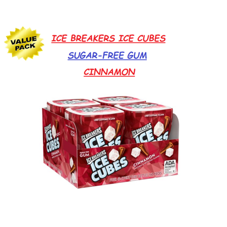 ICE BREAKERS ICE CUBES Cinnamon, Sugar-Free Gum, 3.24-Ounce Bottles (4 Count)