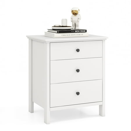 Topbuy 3-Drawer Modern Nightstand Bedside Table Wooden End Table White