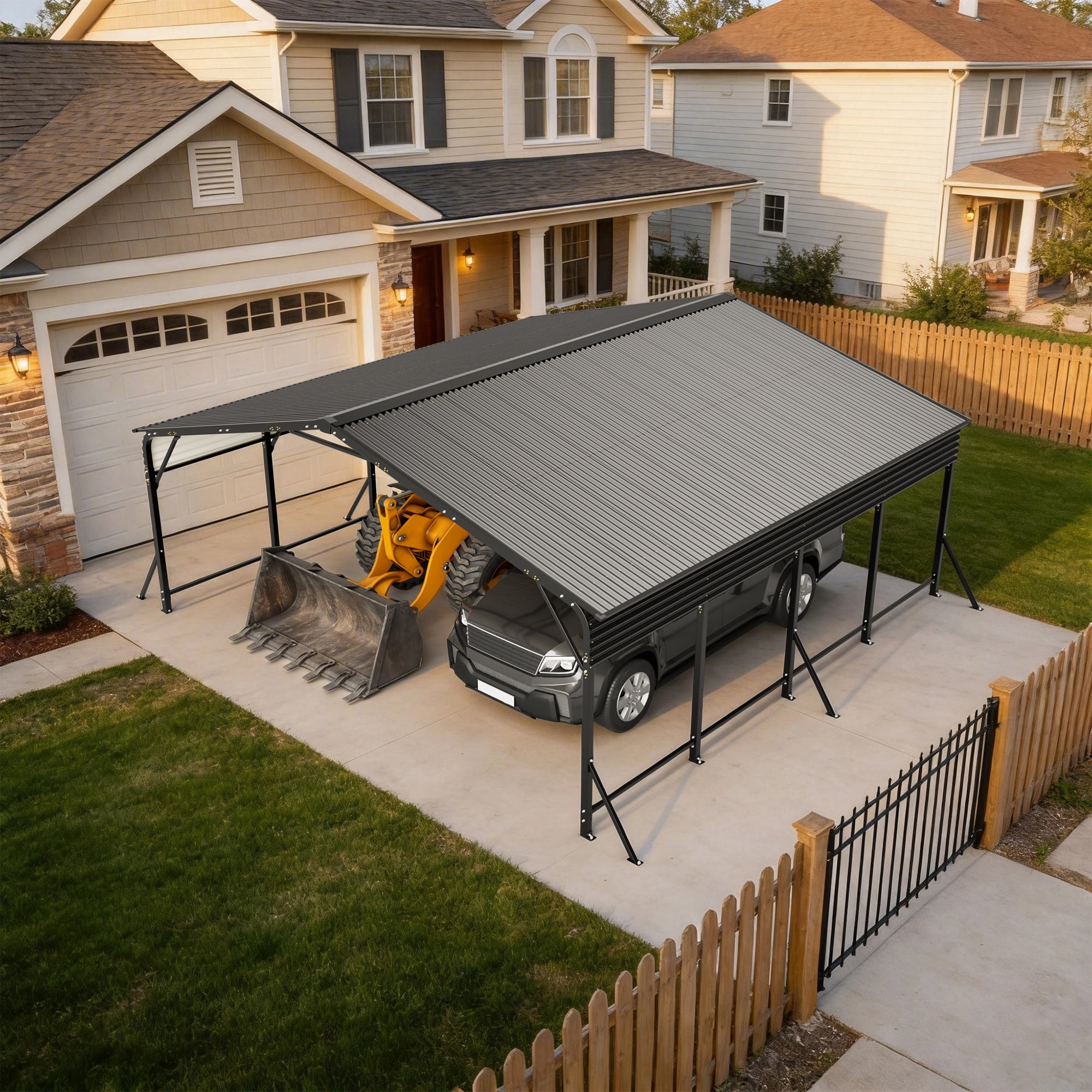 Taoruifang 20x20 ft Galvanized Steel Carport Canopy, Heavy Duty UV-Proof Waterproof Roof, Black