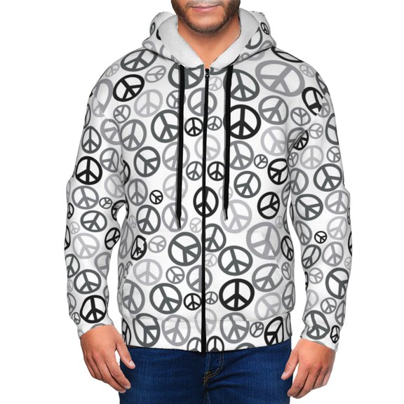 Zip Up Hoodies for Men - Black grey peace sign Long Sleeve Comfrt Men'S Fashion Hoodies & Sweatshirts, Jackets for Men Hoodies Pullover Clothing Clothes with Pouch