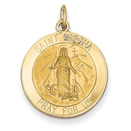 14k Yellow Gold Engravable Saint Martha Medal Pendant.