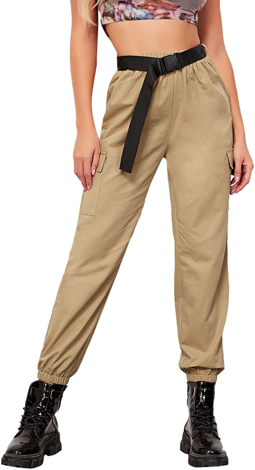 Women Elastic High Waist Flap Pocket 