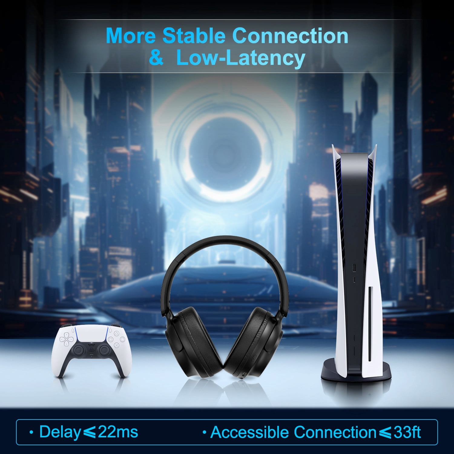 Wireless Gaming Headset, Bluetooth/2.4G Gaming Headphones w/Detachable Noise Cancelling Mic,Stereo Bass 7.1 Surround Sound Over Ear Headphones,Type C Wired for Xbox PS4 PS5 Switch,Black,FCC Approved