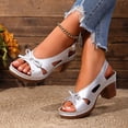 thumbnail image 3 of Platform Heels for Women Open Toe Cut out Bowknot Chunky Heeled Sandals Comfortable Ankle Strap Wedding Party Dress Shoes Silver Size 7, 3 of 6