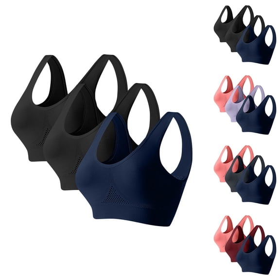TARIENDY Plus Size Yoga Bra for Large Breast Seamless Wireless Sports Bra Wide Straps Longline Workout Bras Support Sports Bras 3 Pack Navy L