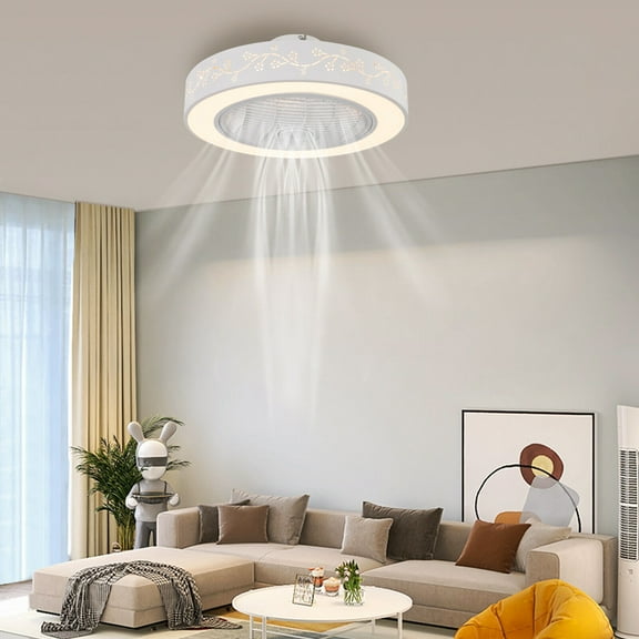 White Flush Mount Ceiling Fan Light, Modern Ceiling Fan Light, Smart Ceiling Fan Light with Remote Control