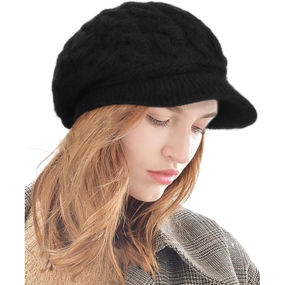 Winter Knit Hats with Visor Brim Double Soft Lining for Women Warm Stylish Beanie Hats Slouchy Snow Caps