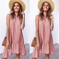 thumbnail image 3 of Femmes Robe Sans Manches Veste à Pois Volants Autour Imprimé Robe Robe en Vrac, Rose, 3XL, 3 of 6