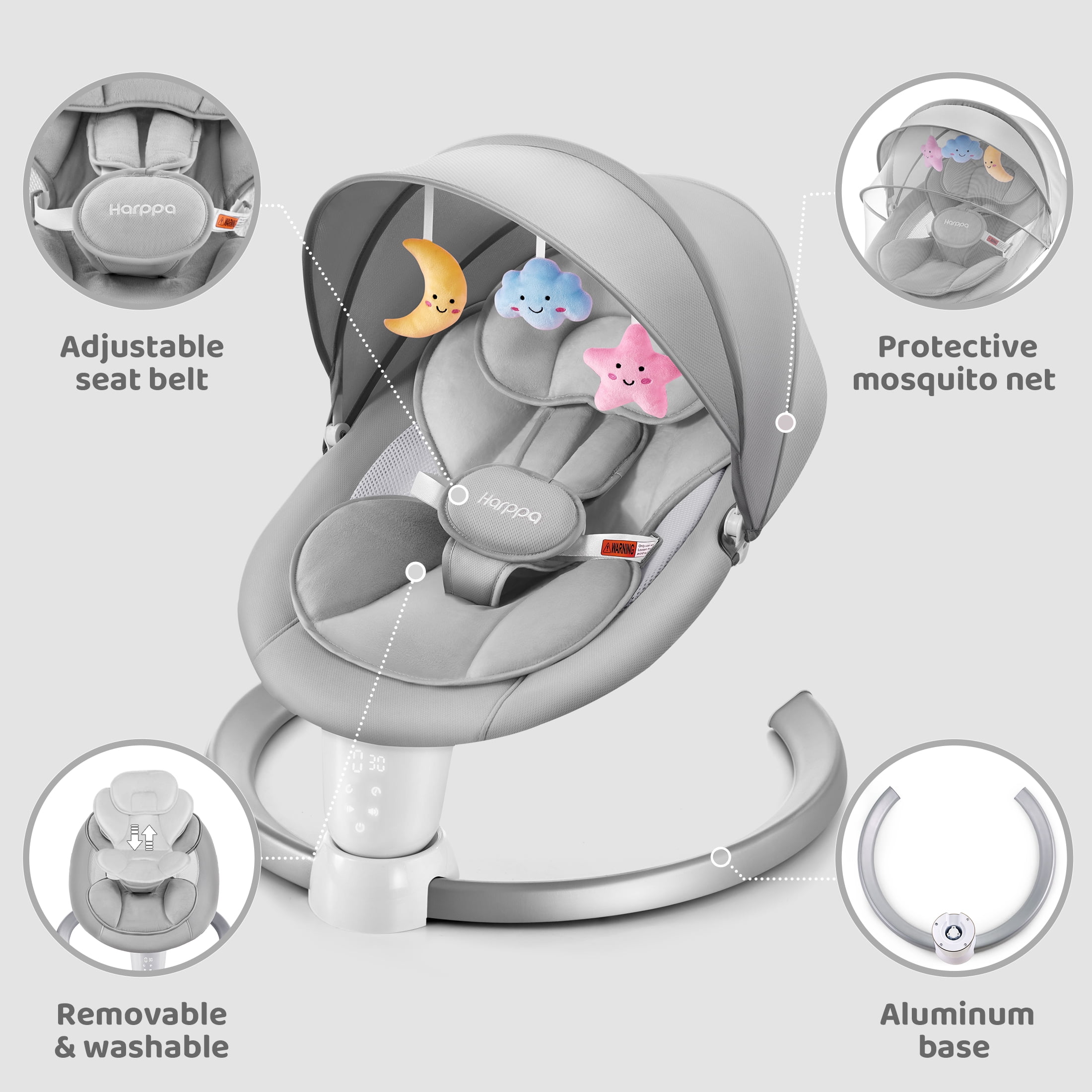 HARPPA Electric Baby Swing for Infants , 5 Sway Speed, Remote Control, Gray