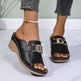 thumbnail image 3 of Summer Slides for Women Trendy Metal Chain Peep Toe Slip on Wedge Sandals Comfy Outdoor Orthopedic Shoes Casual Slippers Black Size 8, 3 of 5