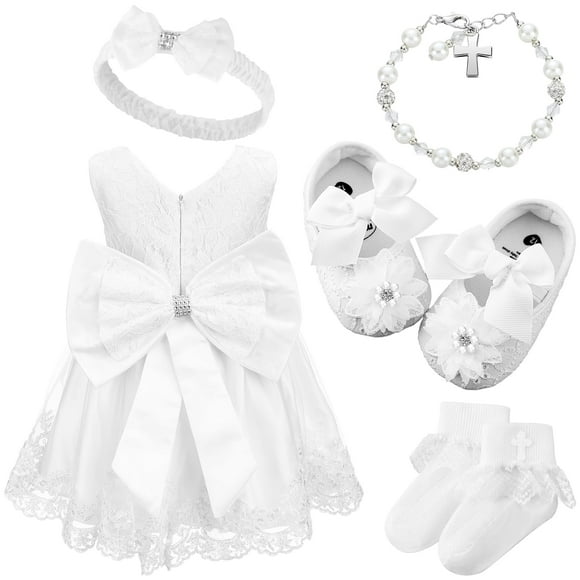Conjunto de vestido de encaje Bunnycool para bautizo para bebés, 5 unidades, 6-12 m