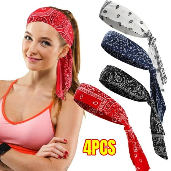 Bandana Headbands Adjustable Tie Hairband 4PCS Camo Paisley Print Sports Headband Elastic Non Slip Hair Kerchief Sweat Wicking Head Scarf for Yoga Running Workout Sports Accessories Hair Accessories