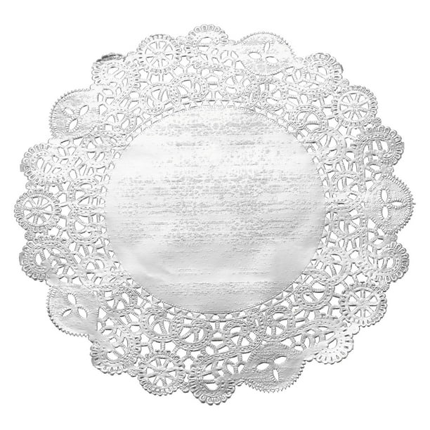 Uxcell 50 Pcs Servilletas de Papel de 8.5 Pulgadas Redondas de Encaje Decorativas, Papeles Desechables para Comidas y Fiestas, Plateadas