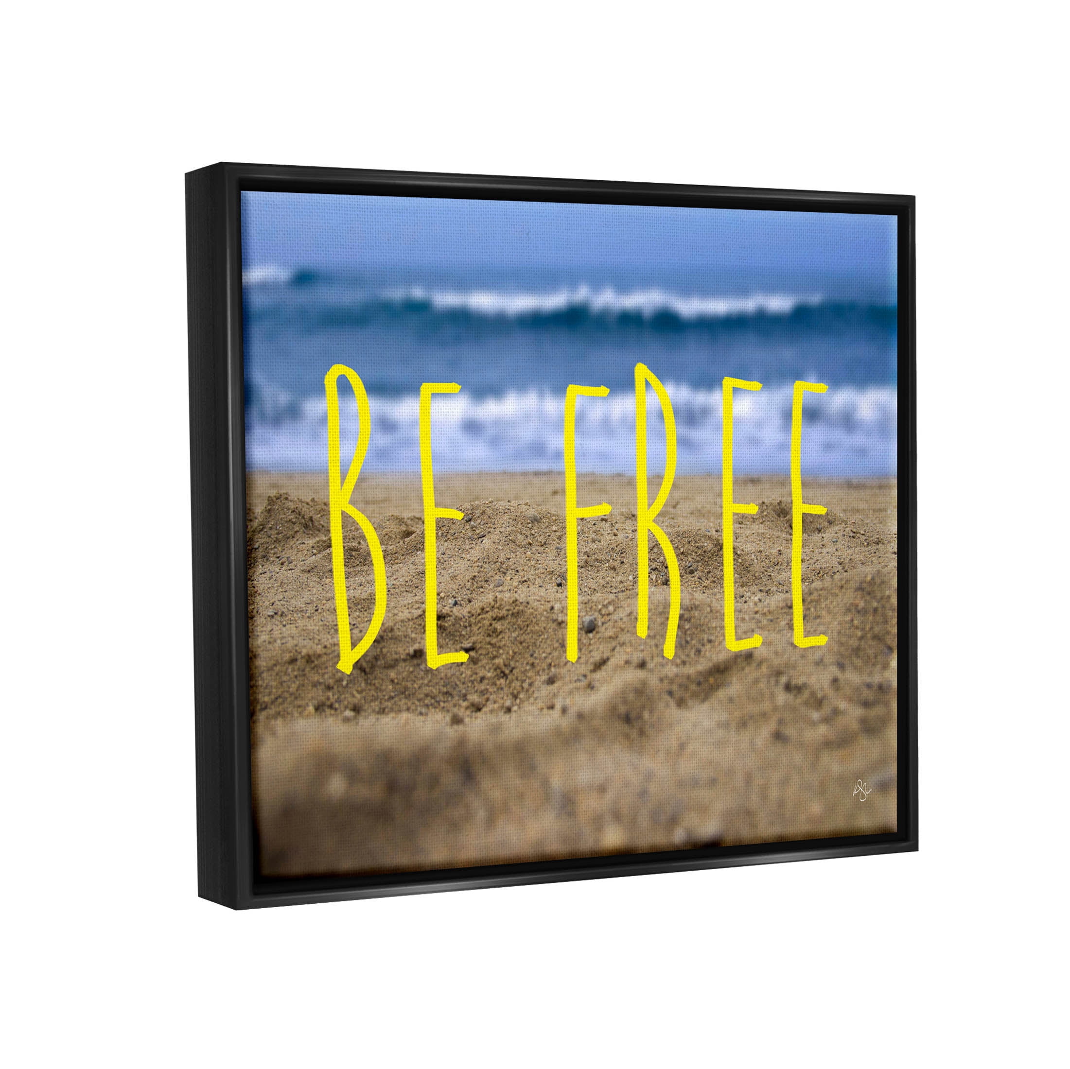 Stupell Industries Be Free Beach Waves Graphic Art Jet Black Floating Framed Canvas Print Wall Art, Design by K. Kaufman