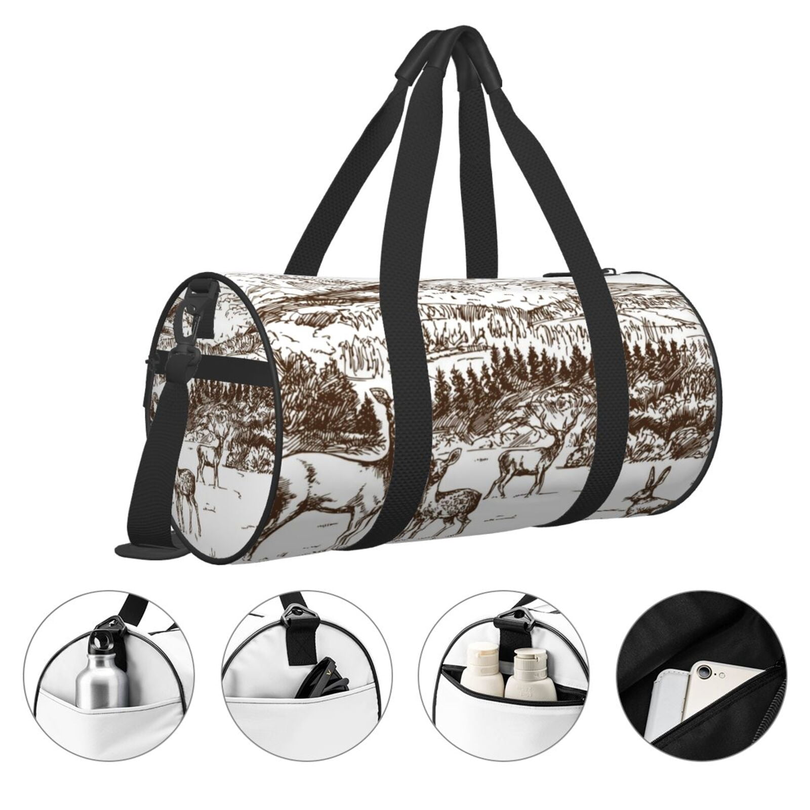 Vsdgher Woodland Forest With Deers 45L Foldable Duffel Bag, Sports Gym Bag,Overnight Bag, Portable Weekender Bag for Airplanes