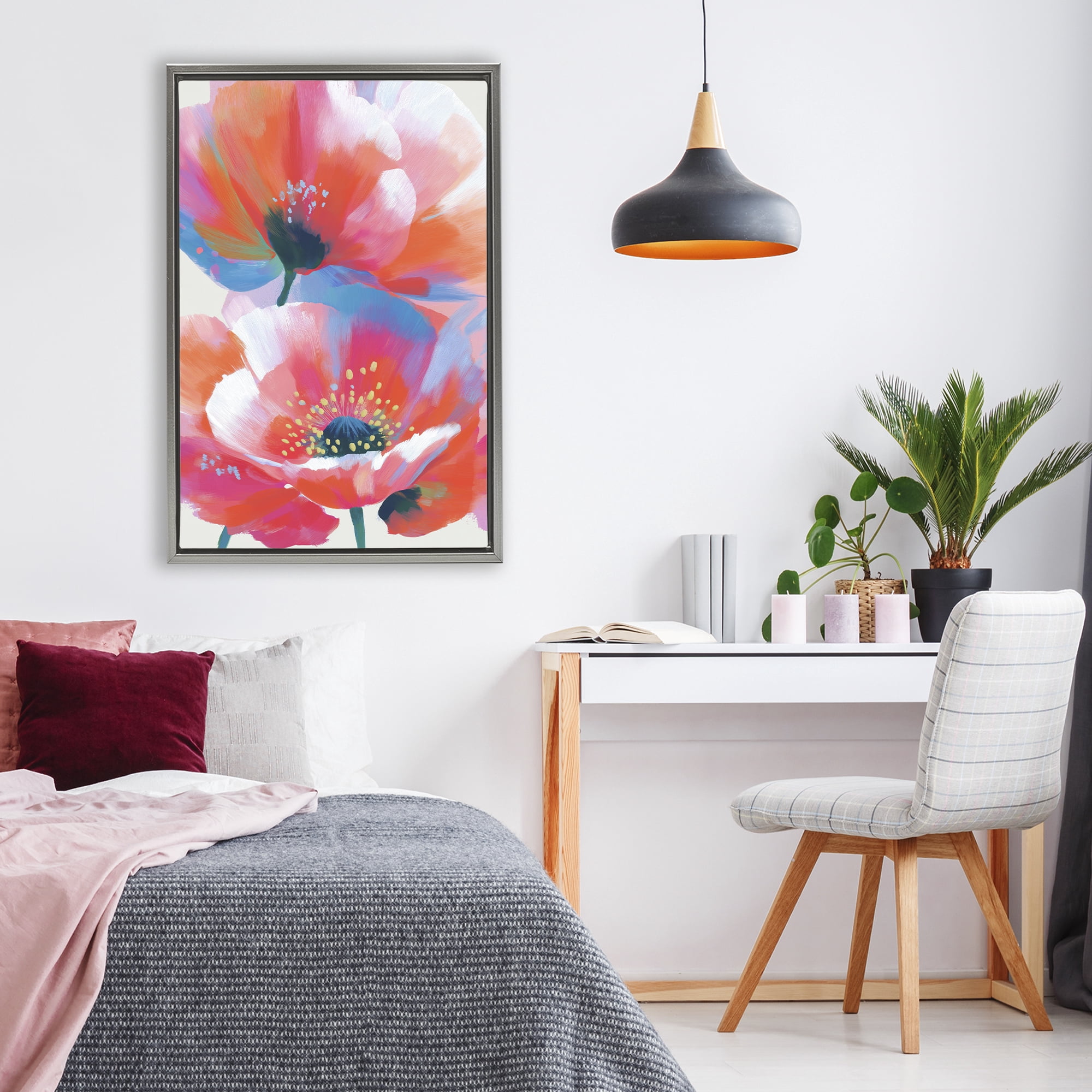 Stupell Industries Poppies in Soft Light Gray Framed Floater Canvas Wall Art, design by Chromatic Storm Studio