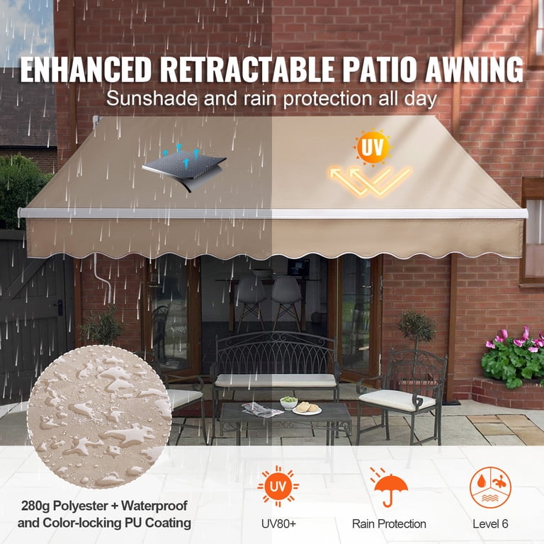 KFFKFF Patio Awning Retractable 13'x8' Awning Sunshade Shelter
