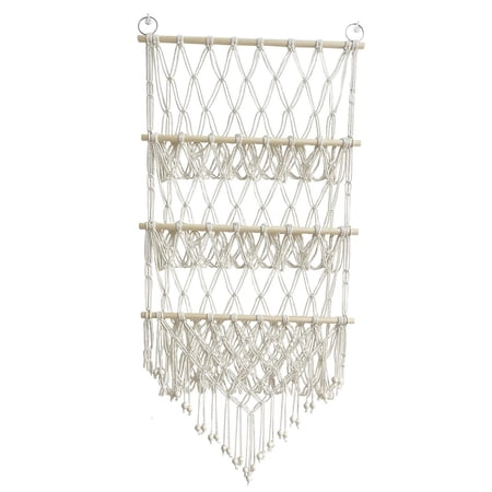 TISHITA Stuffed Animal Hammock Stuffed Toy Net Toy Storage Boho Macrame Three Layers Hanging Storage Net Organizer Holder for Bedroom Beige
