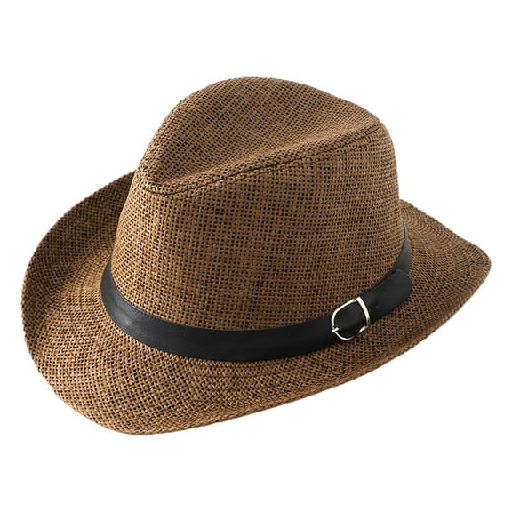 Fgnfyis Elegant Panama Straw Fedora Sun Hat for Women Men Summer Beach Outdoor Travel Wide Brim Breathable Design Coffee One Size