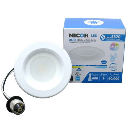 Voltage Remodel Recessed - NICOR Lighting 4-Inch Dimmable 3000K LED Remodel Downlight Retrofit Kit for Recessed Housings, White Baffle Trim (DLR4-3006-3K-WH-BF)