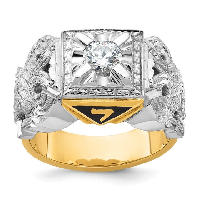 Diamond2Deal 14K Two-tone Gold Men's Diamond 32nd Degree Scottish Rite Masonic Ring Size 10