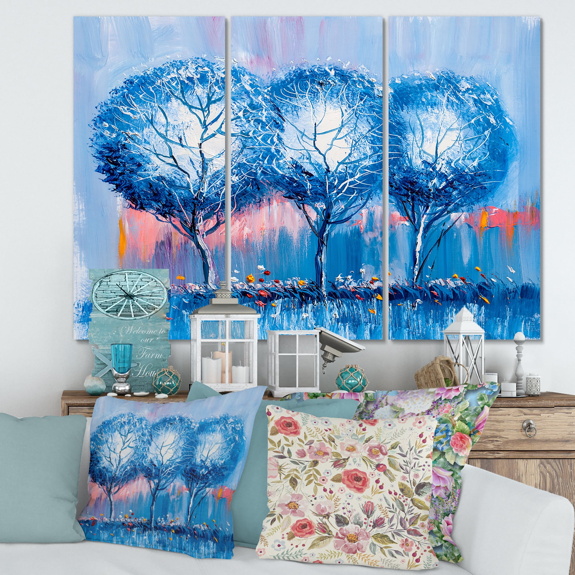 Designart ' Colourful Landscape Trees Impressionist III ' Modern Canvas Wall Art Print
