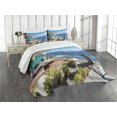 thumbnail image 3 of Ambesonne Landscape Quilted Bedspread Set 3 Pcs, Snowy Mountain Ocean, Queen Size, Sky Blue and Brown, 3 of 5