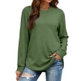 thumbnail image 4 of Women's Sweatshirt Crewneck Curved Hem,Long Sleeve Shirt Womens Loose Top Women Pullover Army Green 2XL, 4 of 6