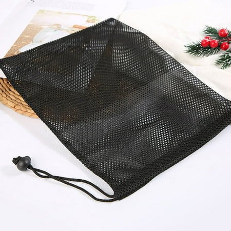 SEWOART 10Pcs Black Mesh Drawstring Bag Polyester Storage Bags for Toys Breathable Design for Home