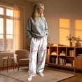 thumbnail image 3 of Sorvello Womens Home Casual Pajama Pants Lips Heart Print Plush Wide Leg Sleep Pants Elastic Drawstring Beige L, 3 of 6