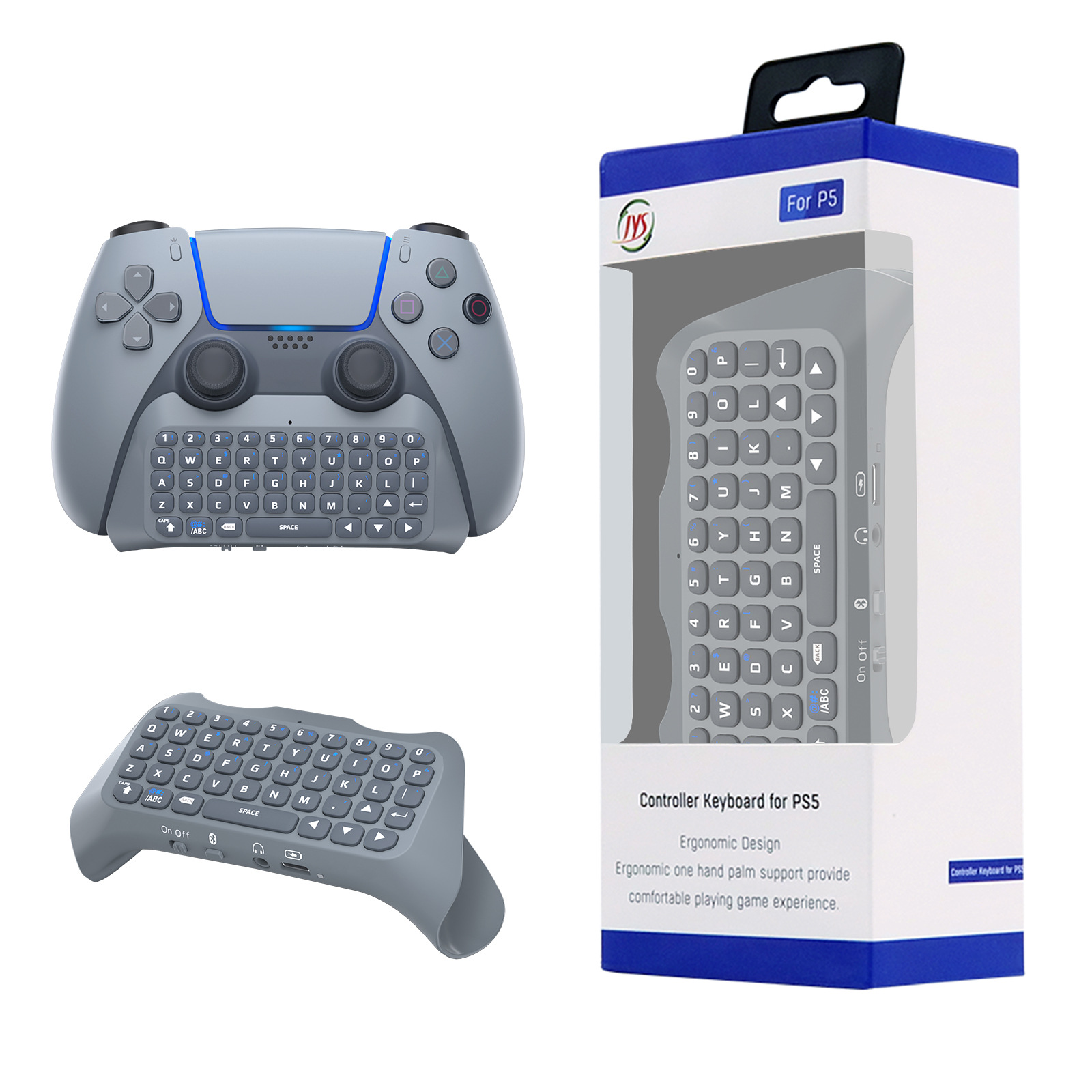 Bluetooth 3.0 Wireless Controller Keyboard for PS5/PS5 Pro,Mini Portable Gamepad Chatpad with Built-in Speaker&3.5MM Audio Jack, Voice Chat Board for Messaging&Gaming Live Chat,Grey