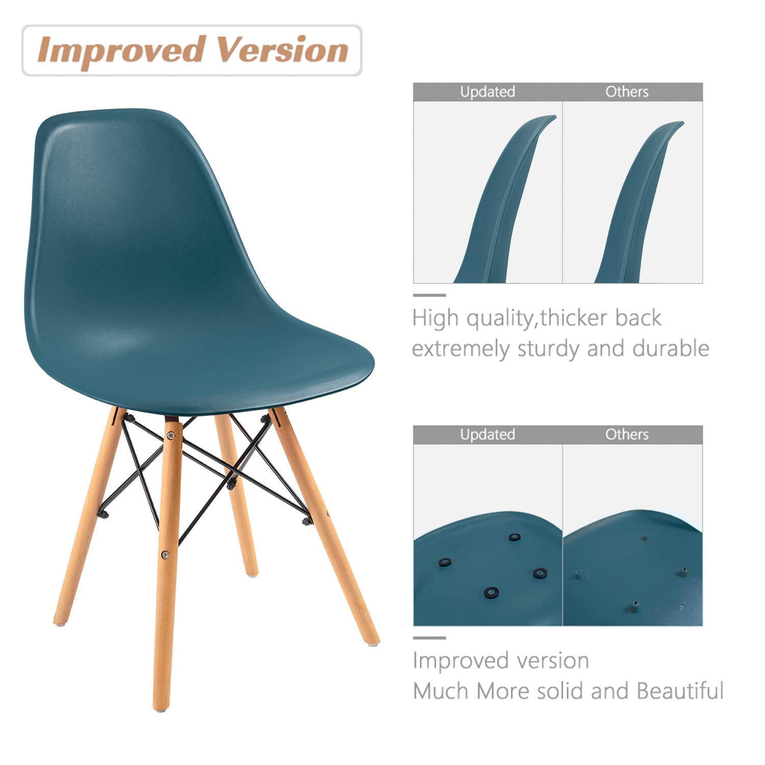 Lacoo Dining Chairs Pre Assembled Modern Style DSW Chair Classic Shell Armless Indoor Kitchen Dining Living Room Side Chairs Set of 4 (Dark Green)