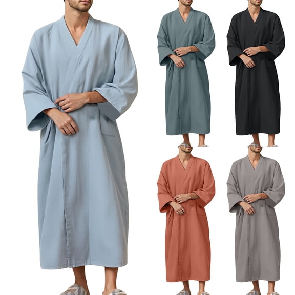 Men’s Lightweight Seersucker Bathrobe Cotton Classic Casual Nightwear with Pockets