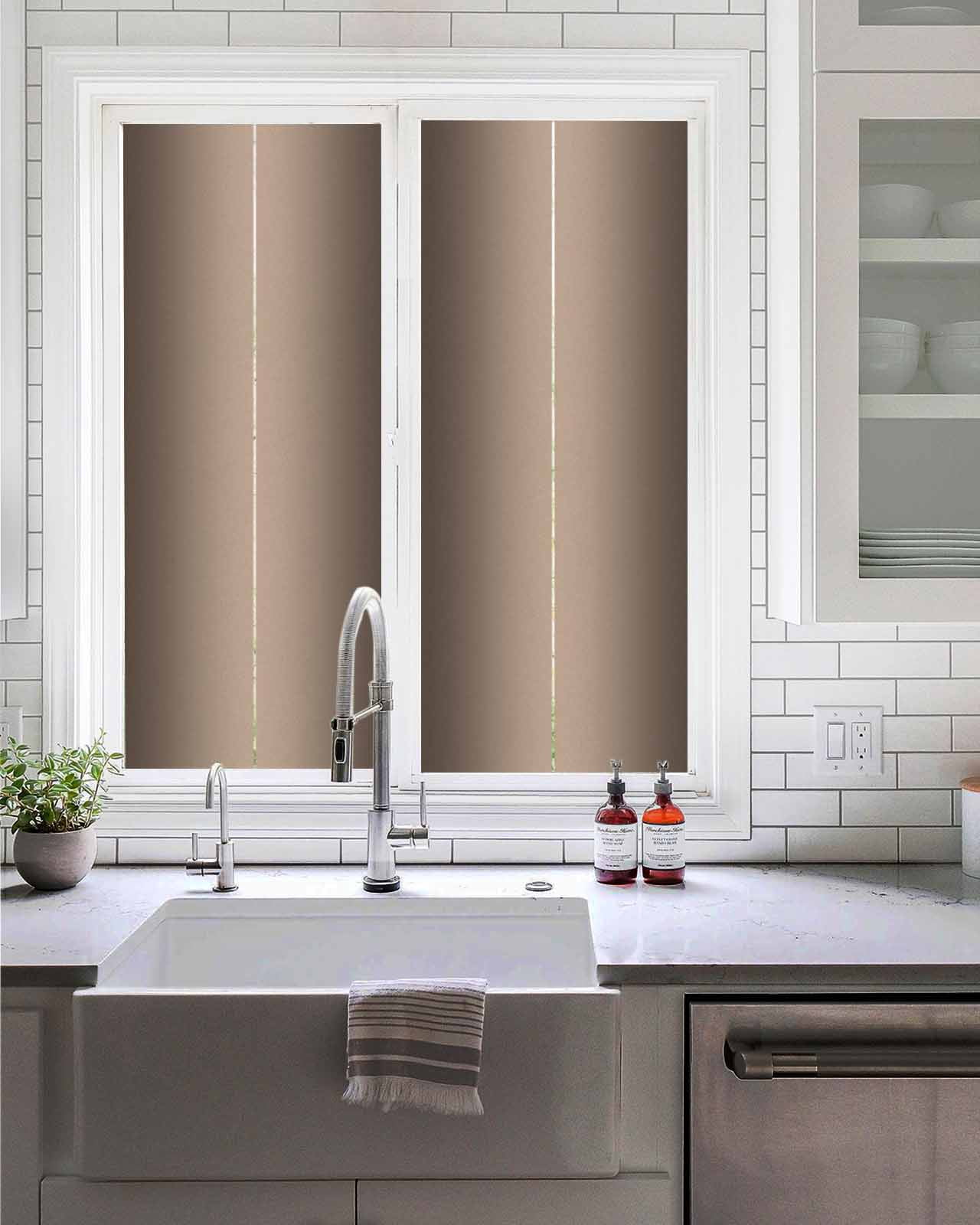 Window Privacy Film, Dark Brown Ombre UV Sun Blocking Window Tint Film Heat Control One Way Blackout Window Film, Modern Abstract Gradient Color Art Non Adhesive Static Cling Sticker 19.6x39.3 In