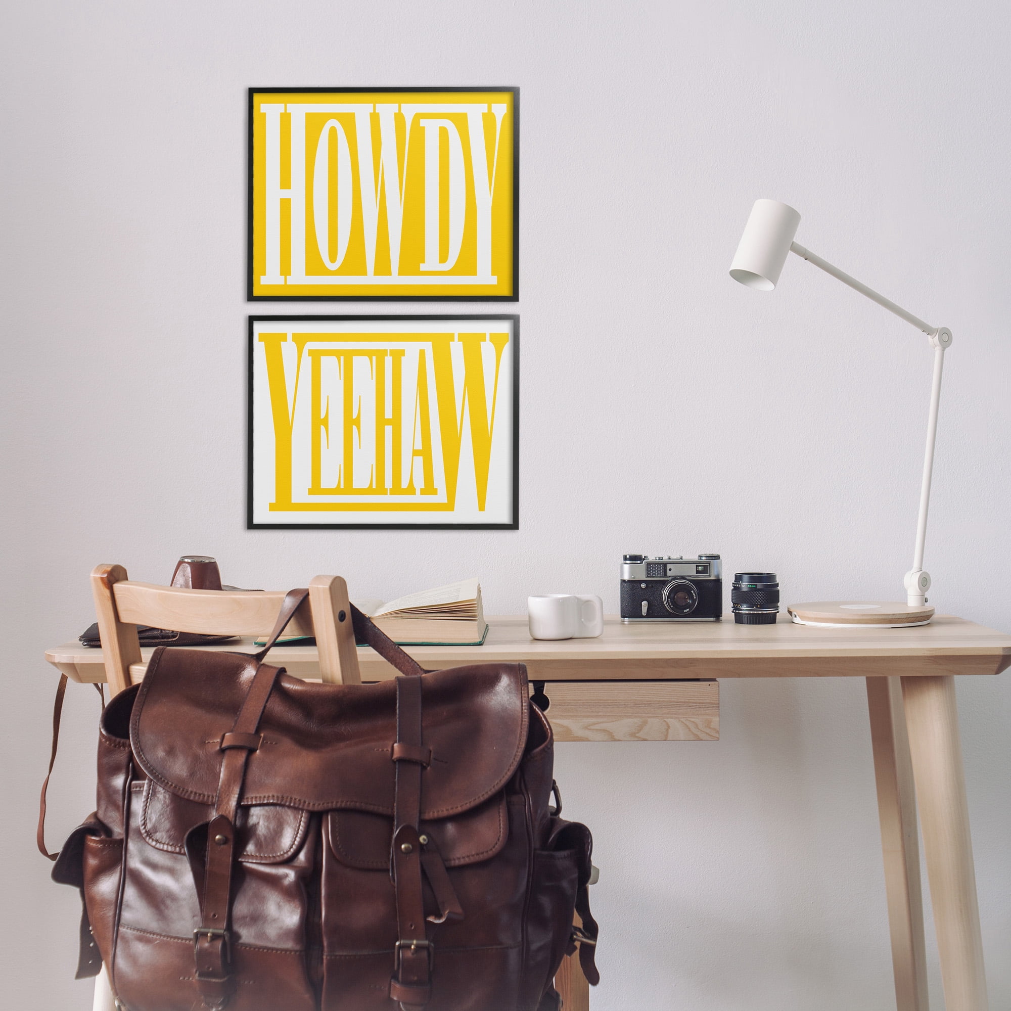 Stupell Industries Yellow Howdy & Yeehaw Typography Painting Black Framed Art Print Wall Art, 14 x 11, Set of 2