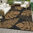 thumbnail image 5 of Garvee 10'x14' Outdoor Rug Waterproof Plastic Straw Rug, Modern Tropical Leaf Woven Carpet UV-Resistant Reversible Mat for Patio RV Deck Beach Porch, Black Brown, 5 of 6