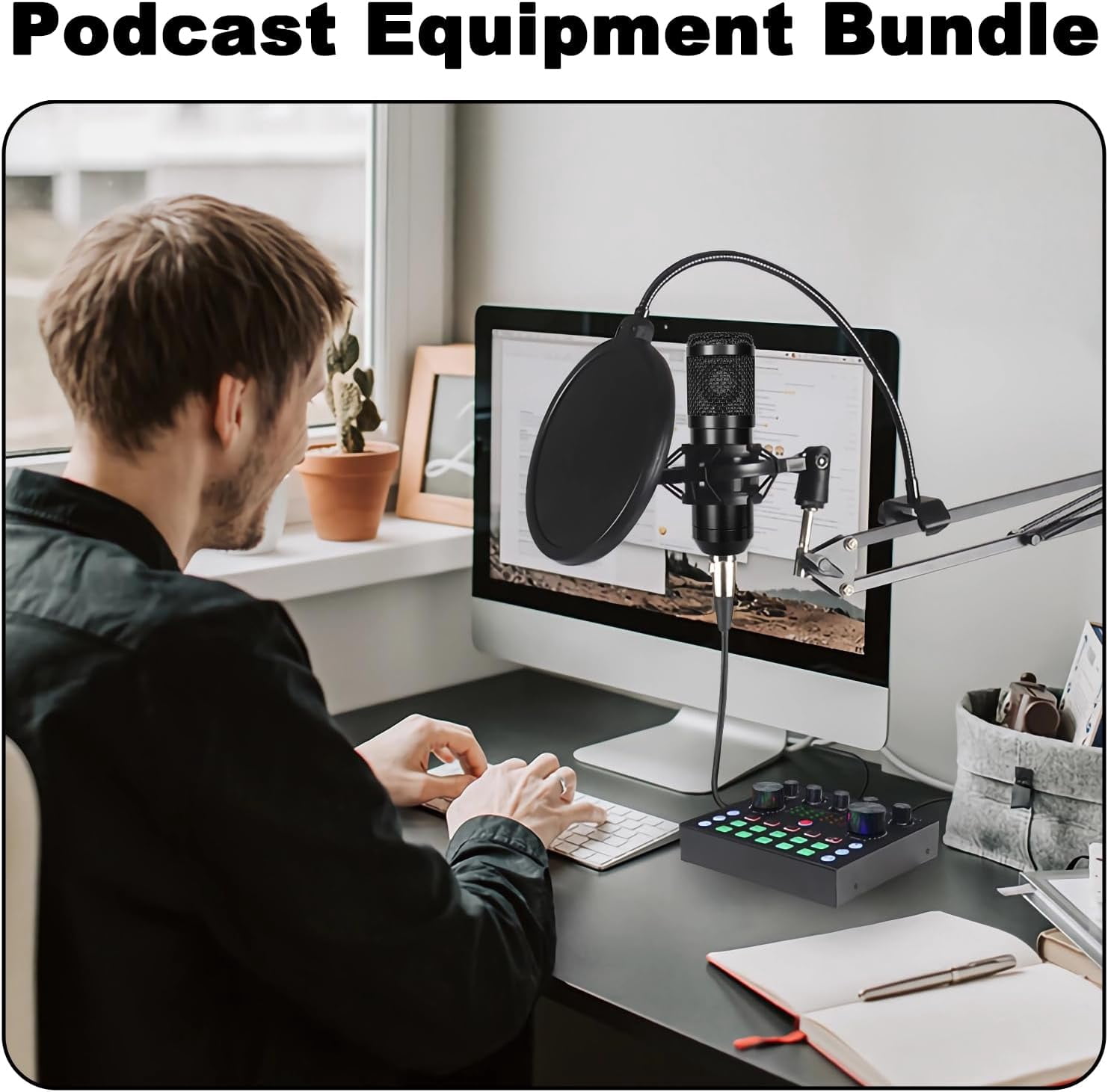 BM-800 Podcast Equipment Bundl with V8X Live Sound Card,Recording Studio Equipment for Live Streaming, Broadcasting with Phone/PC/Laptop