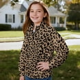thumbnail image 3 of Uorisanigo Girls Half Zip Pullover Sweatshirt Oversized Brown Leopard Print Sweatshirts Loose Long Sleeve Sweaters Casual Pullover Tops Jackets for Vacation Shopping Exercise Wear, 3 of 7